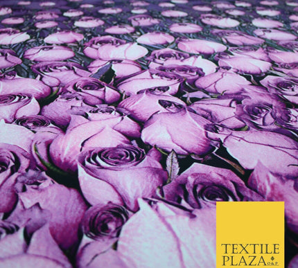 Purple Lilac White Tulip Flower Print Spun Rayon Viscose Dress Fabric Craft 2450