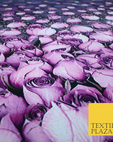 Purple Lilac White Tulip Flower Print Spun Rayon Viscose Dress Fabric Craft 2450