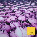 Purple Lilac White Tulip Flower Print Spun Rayon Viscose Dress Fabric Craft 2450