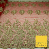 Gold Waves Motifs Embroidery Scalloped Mesh Net Wedding Dress Fabric Fashion
