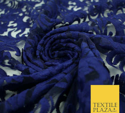 Floral Vine Embroidery Mesh Net 5 YARDS AFRICAN LACE ASO EBI Wedding Sari Fabric