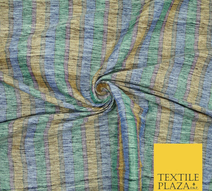 Pastel Lilac Aqua Mint Check Stripe Woven 100% PURE Dupion Raw Silk Fabric 2487