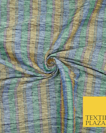 Pastel Lilac Aqua Mint Check Stripe Woven 100% PURE Dupion Raw Silk Fabric 2487