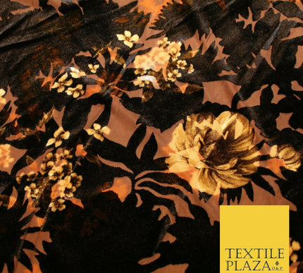 Dark Navy Blue Brown Floral Pansy Shadows Velvet Devore Burnout Net Fabric