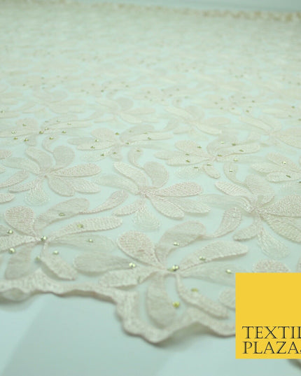 Threadwork Diamonte Embroidery Net Lace Bridal Bridesmaid Wedding Dress Fabric