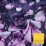 Purple Lilac White Tulip Flower Print Spun Rayon Viscose Dress Fabric Craft 2450