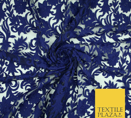 Floral Vine Soft Embroidery Scalloped Mesh Net Dress Fabric All Over Wedding