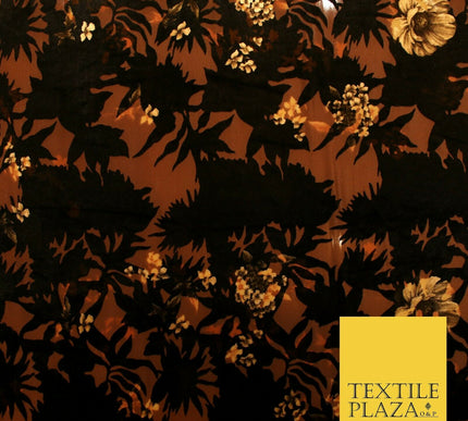 Dark Navy Blue Brown Floral Pansy Shadows Velvet Devore Burnout Net Fabric