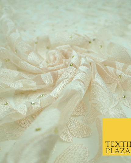 Threadwork Diamonte Embroidery Net Lace Bridal Bridesmaid Wedding Dress Fabric