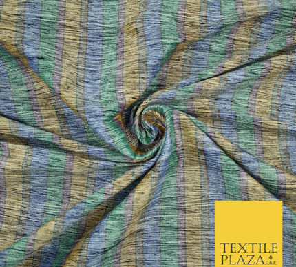 Pastel Lilac Aqua Mint Check Stripe Woven 100% PURE Dupion Raw Silk Fabric 2487