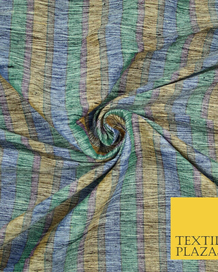Pastel Lilac Aqua Mint Check Stripe Woven 100% PURE Dupion Raw Silk Fabric 2487
