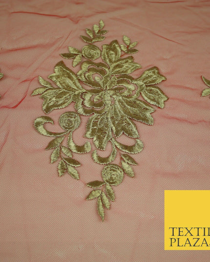 Gold Waves Motifs Embroidery Scalloped Mesh Net Wedding Dress Fabric Fashion
