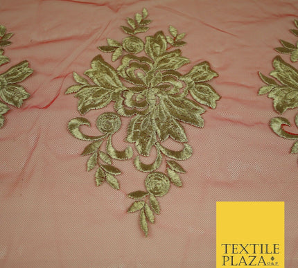 Gold Waves Motifs Embroidery Scalloped Mesh Net Wedding Dress Fabric Fashion