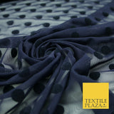 Black / Navy Blue 1cm Flocked Spot Polka Dot Power Mesh Net Stretch Dress Fabric