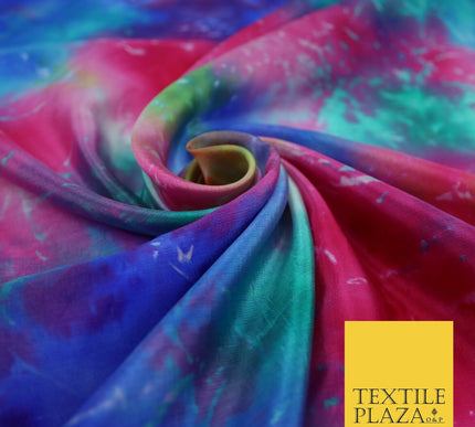 Genuine Tie Dye Two Colour Hand Print Faux Silk Taffeta Fabric Hippy Boho Chic
