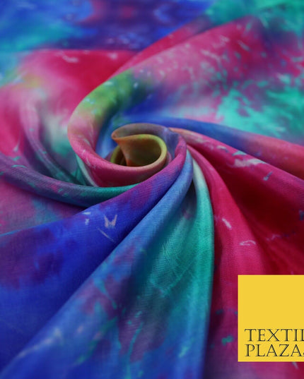 Genuine Tie Dye Two Colour Hand Print Faux Silk Taffeta Fabric Hippy Boho Chic