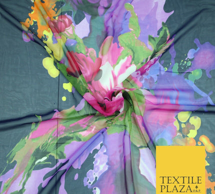 New High Quality Floral Abstract Flowers Printed Chiffon Georgette Dress Fabric