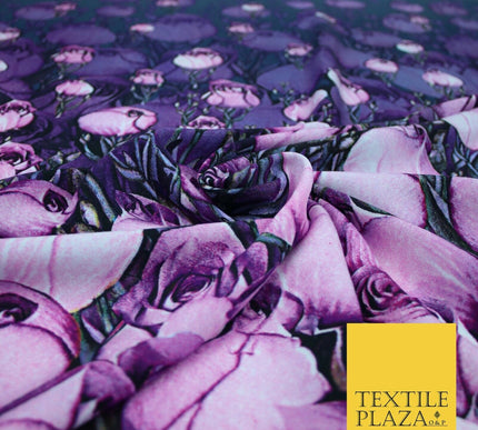 Purple Lilac White Tulip Flower Print Spun Rayon Viscose Dress Fabric Craft 2450