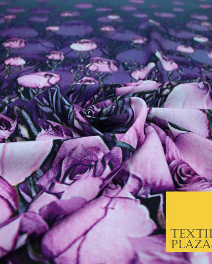 Purple Lilac White Tulip Flower Print Spun Rayon Viscose Dress Fabric Craft 2450