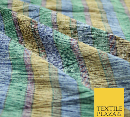 Pastel Lilac Aqua Mint Check Stripe Woven 100% PURE Dupion Raw Silk Fabric 2487