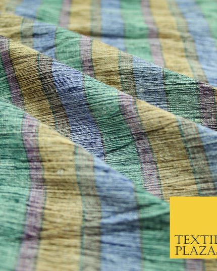Pastel Lilac Aqua Mint Check Stripe Woven 100% PURE Dupion Raw Silk Fabric 2487
