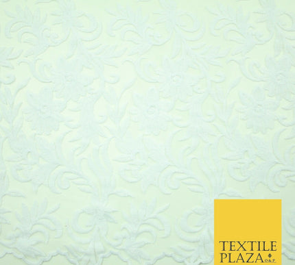 Floral Vine Soft Embroidery Scalloped Mesh Net Dress Fabric All Over Wedding