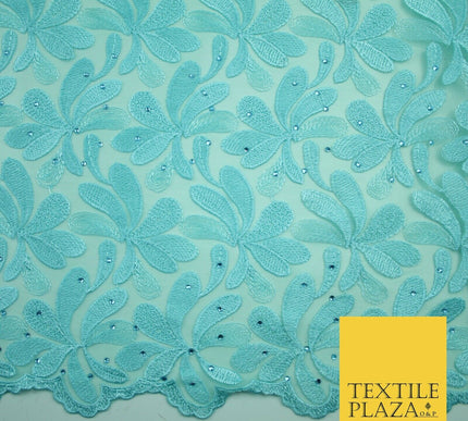 Threadwork Diamonte Embroidery Net Lace Bridal Bridesmaid Wedding Dress Fabric