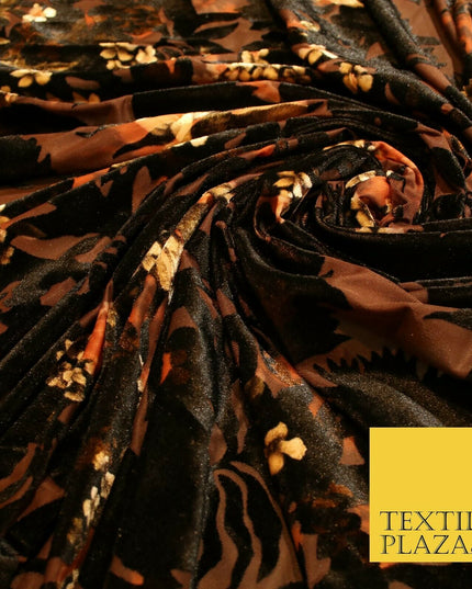 Dark Navy Blue Brown Floral Pansy Shadows Velvet Devore Burnout Net Fabric