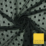 Black / Navy Blue 1cm Flocked Spot Polka Dot Power Mesh Net Stretch Dress Fabric
