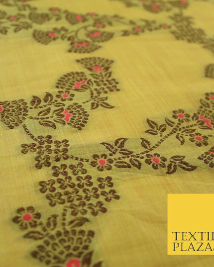 Luxury Floral Benarsi Brocade Woven Fine Dress Indian Faux Raw Silk Fancy Fabric