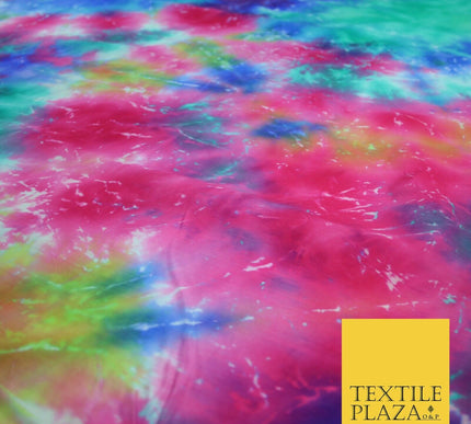 Genuine Tie Dye Two Colour Hand Print Faux Silk Taffeta Fabric Hippy Boho Chic