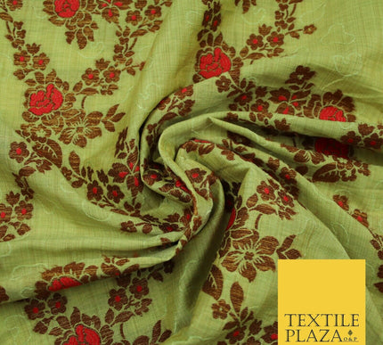 Luxury Floral Benarsi Brocade Woven Fine Dress Indian Faux Raw Silk Fancy Fabric