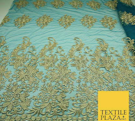 5 YARDS AFRICAN LACE ASO EBI NEW Gold Embroidery Mesh Net Wedding Sari Fabric