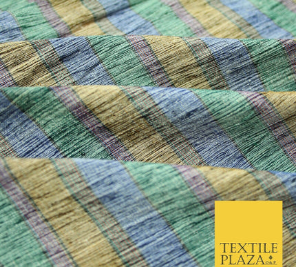 Pastel Lilac Aqua Mint Check Stripe Woven 100% PURE Dupion Raw Silk Fabric 2487