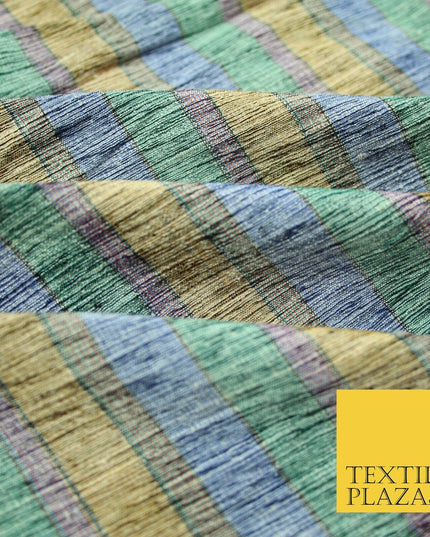 Pastel Lilac Aqua Mint Check Stripe Woven 100% PURE Dupion Raw Silk Fabric 2487