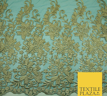 5 YARDS AFRICAN LACE ASO EBI NEW Gold Embroidery Mesh Net Wedding Sari Fabric