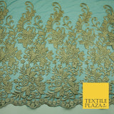 Gold Waves Motifs Embroidery Scalloped Mesh Net Wedding Dress Fabric Fashion