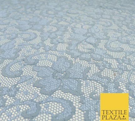 Dusty Blue Flower Satin Weave Shimmer Lace Fabric Trendy Dress Fashion 1726