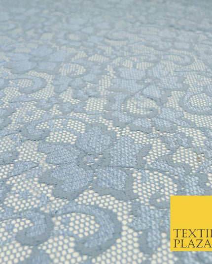 Dusty Blue Flower Satin Weave Shimmer Lace Fabric Trendy Dress Fashion 1726