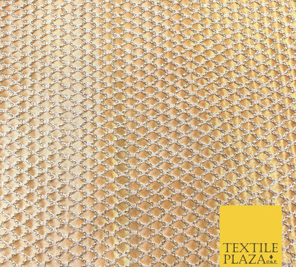 WHITE & GOLD Satin Bonded Large Hexagon Lace Dancewear Dress Fabric 1245