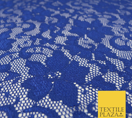 Royal Blue Flower Satin Weave Shimmer Lace Fabric Trendy Dress Fashion 1727