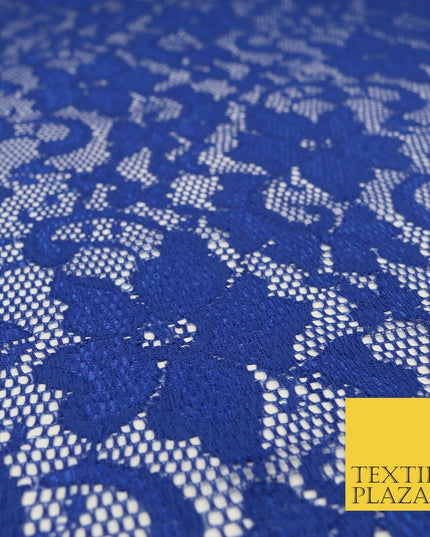 Royal Blue Flower Satin Weave Shimmer Lace Fabric Trendy Dress Fashion 1727
