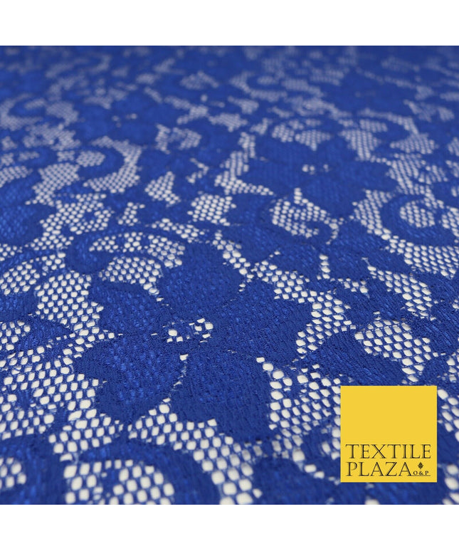 Royal Blue Flower Satin Weave Shimmer Lace Fabric Trendy Dress Fashion 1727