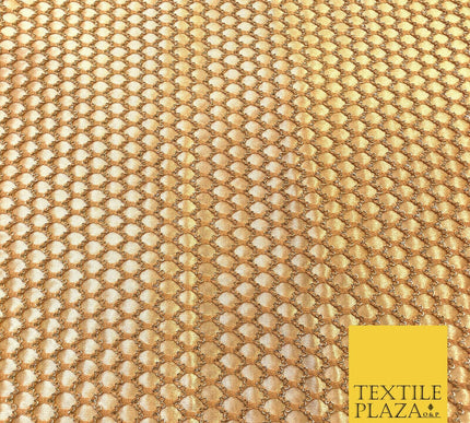 NUDE & GOLD Satin Bonded Large Hexagon Lace Dancewear Dress Fabric 1246