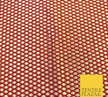 RED & GOLD Satin Bonded Large Hexagon Lace Dancewear Dress Fabric 1247