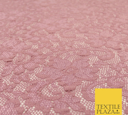 Dusty Pink Mauve Flower Satin Weave Lace Fabric Trendy Dress Fashion 1725