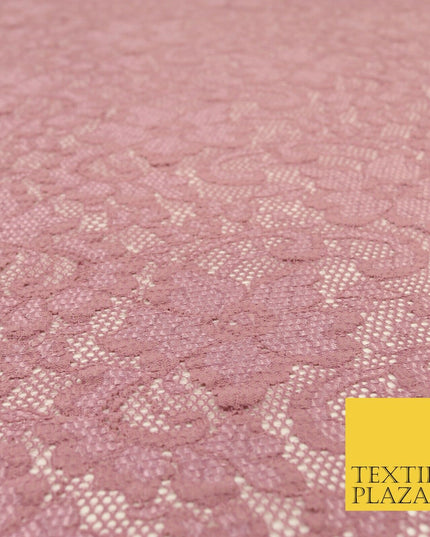 Dusty Pink Mauve Flower Satin Weave Lace Fabric Trendy Dress Fashion 1725