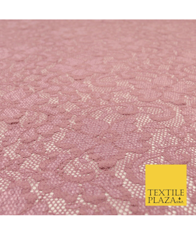 Dusty Pink Mauve Flower Satin Weave Lace Fabric Trendy Dress Fashion 1725