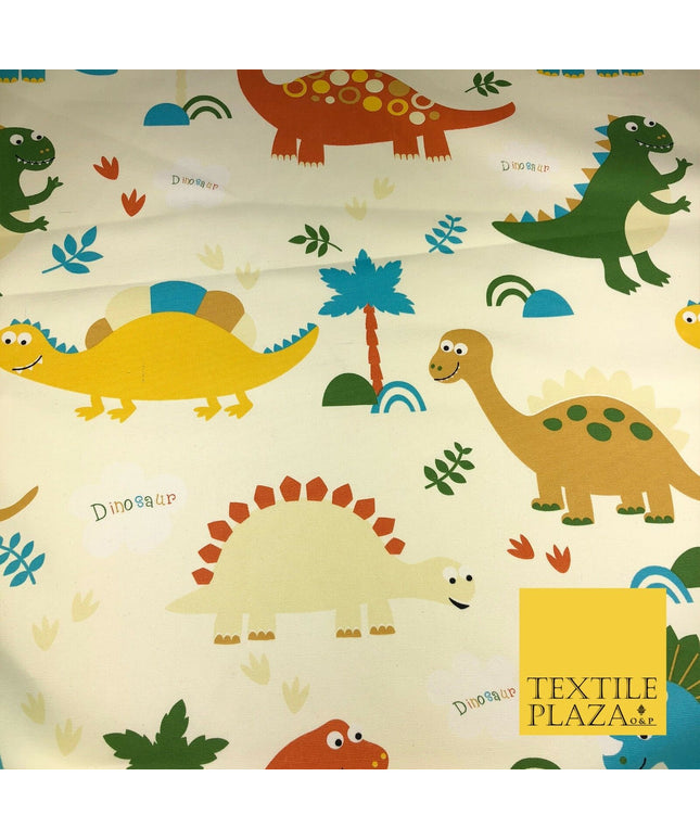 Cream Kids Dinosaur 100% COTTON CANVAS Print Fabric Fun Novelty Craft 58" RG908