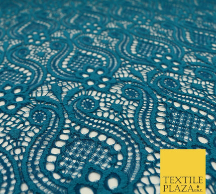 Teal Two Tone Ornate Webbed Vase Damask Lace Stretch Fabric Dress 1706